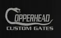 Copperhead Custom Gates Black background with letters in gray. A snake creates the C with the body underlining Copperhead
